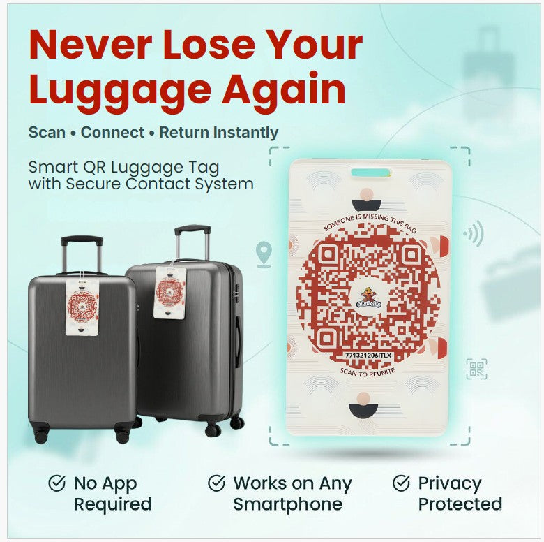 Smart Luggage Tag with QR Owner ID |Supports Global Lost & Found Recovery – Geometry Theme Brown (Pack of 2)