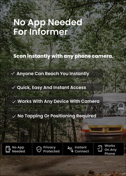 Smart Owners ID QR Car Sticker - Stealth Design (Inside Windshield) | Double-Sided QR Code | Scan to Contact Owner Without Phone Number | Emergency Contact number Sticker & Vehicle Info Tag