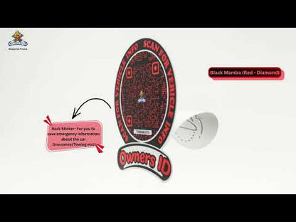 Smart Owners ID QR Car Sticker - Black Mamba Design - Red & Black(Inside Windshield) | Double-Sided QR Code | Scan to Contact Owner Without Phone Number | Emergency Contact & Vehicle Info Tag